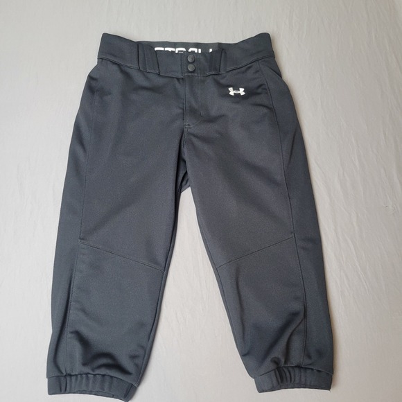 Under Armour Girl's Softball Pants Size S Black Crop Knee 3/4 Baseball Uniform - Picture 1 of 5